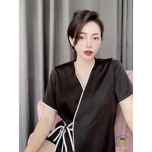 Bộ Nữ Cộc Tay Áo Vạt Chéo Cột Nơ Eo(kèm ảnh thật)