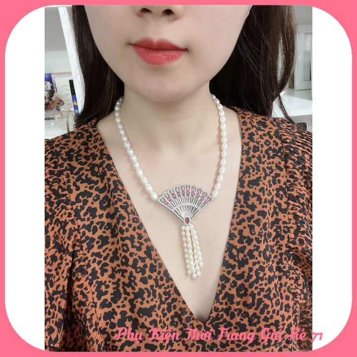 Vòng Ngọc Trai Nhân Tạo Hạt Xoài Mặt Quạt Đính Đá Nhìn Rất Tinh Tế Sang Chảnh Phong Cách Hàn Quốc