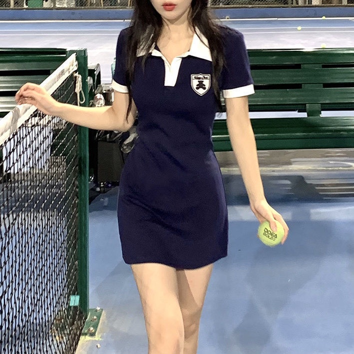 Đầm polo COZOK ngắn tay thêu họa tiết xinh xắn dành cho nữ