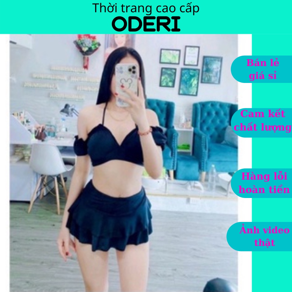 Bikini, đồ bơi đi biển 2 mảnh nữ áo tay phồng Hiền Hồ phối váy 2 tầng đẹp ODERI HM-070