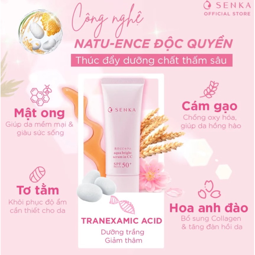 Serum Chống Nắng, Nâng Tông, Dưỡng Trắng Da Senka Aqua Bright Serum In CC SPF50+/PA++++