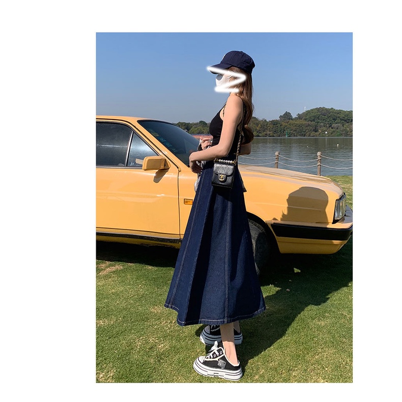 Chân váy jean Dáng Dài Xếp Ly Lưng Cao Mẫu Mới 2022 Thời Trang Mùa Hè Cho Nữ