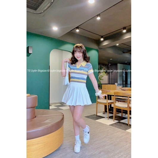 (T.U Bigsize 50-75kg) Áo Croptop Cổ Bẻ Sọc Ngang Hàng QCCC K305