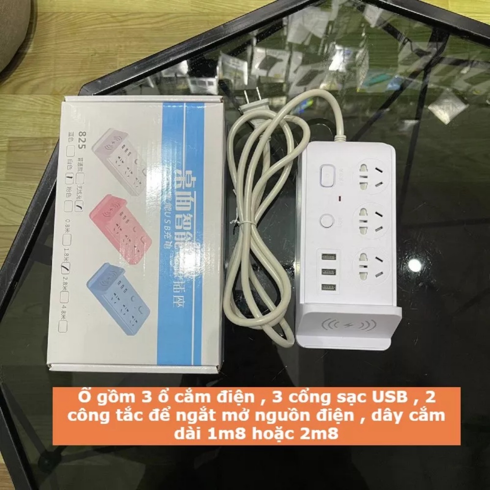 Ổ Cắm Điện Thông Minh Kiêm Sạc Không Dây và Sạc USB 1,8M Và Ổ Cắm Điện Thông Minh 1 Cổng TypeC 3 Cổng USB Không Dây