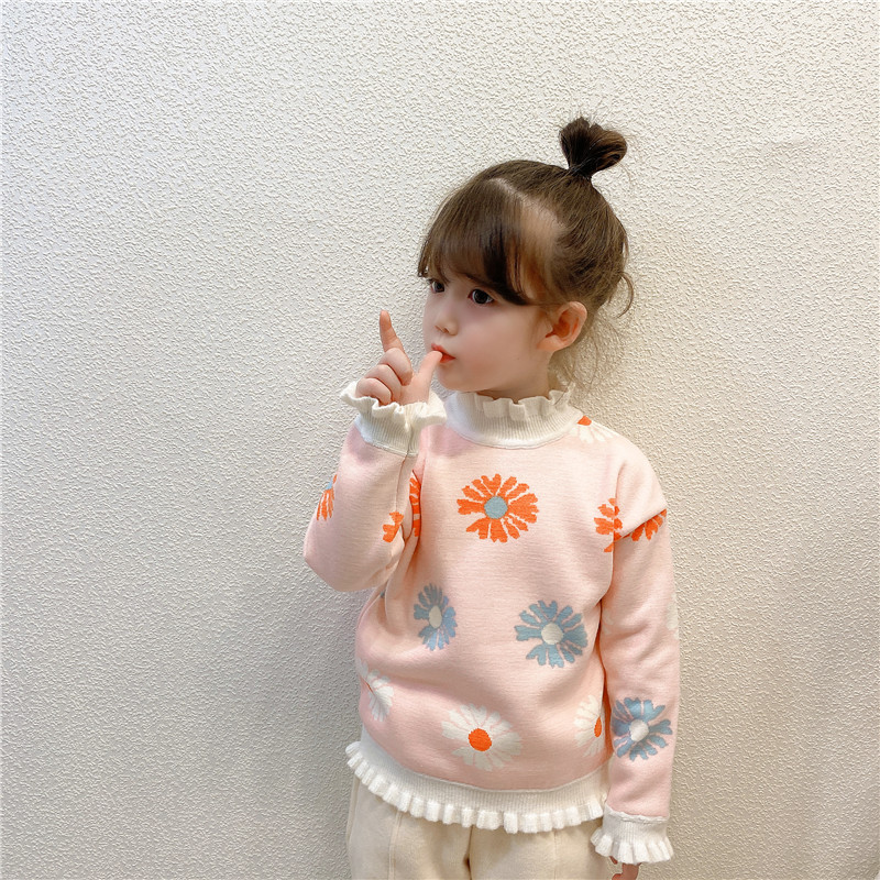 Áo Nỉ Dài Tay Cổ Viền Ren Họa Tiết Hoa Cúc Phong Cách Nhật Bản 130 Size Xhaha Girlx2020 Cho Nữ
