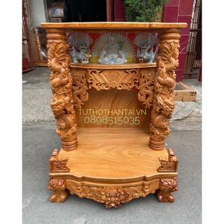 Bàn thờ thần tài ông địa rồng mây cao cấp, có hộp đèn, mẫu đình cong ngang 80 x 107cm
