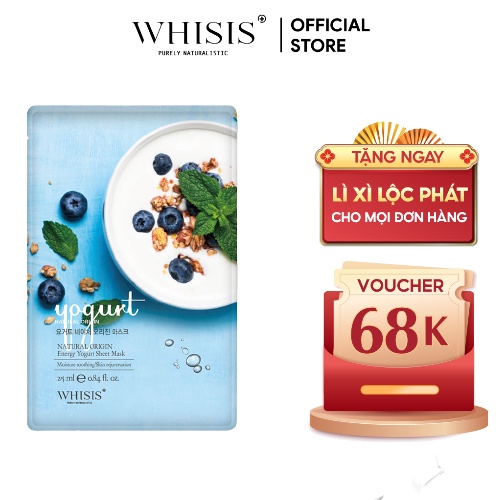 Mặt Nạ Dưỡng Da Sữa Chua Whisis Nature Origin Energy Yogurt Sheet Mask Làm Giảm Nám, Sáng Da 25ml