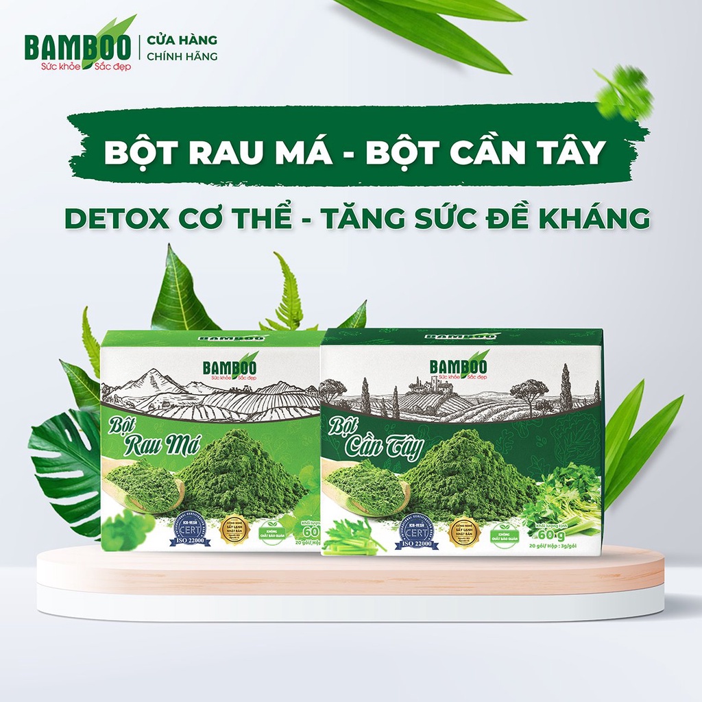 Combo bột cần tây - bột rau má Bamboo nguyên chất, siêu mịn ( hộp 20 gói/ 60g x 2)