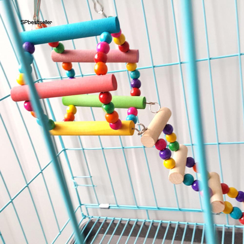 Đồ chơi dạng treo hình bậc thang bằng gỗ nhiều màu cho vẹt và chuột