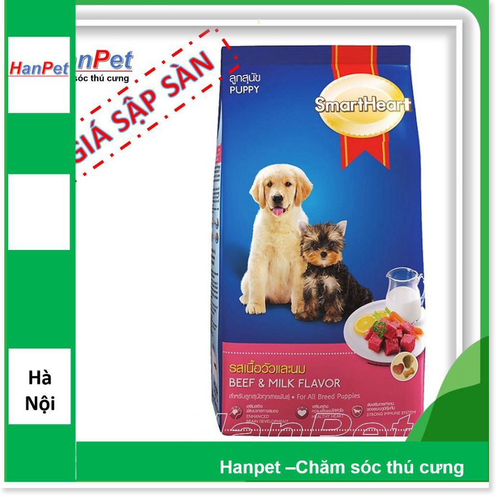 Thức ăn hạt cho chó con Smartheart Puppy 400g (hanpet 215) vị sữa và bò