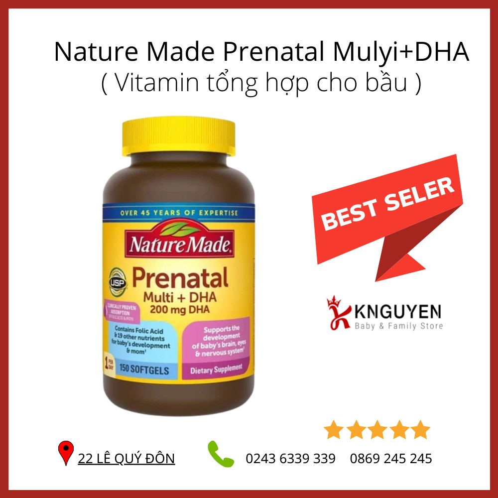 Vitamin tổng hợp bầu Mỹ (Mẫu mới) Prenatal - DHA 200ml 150v