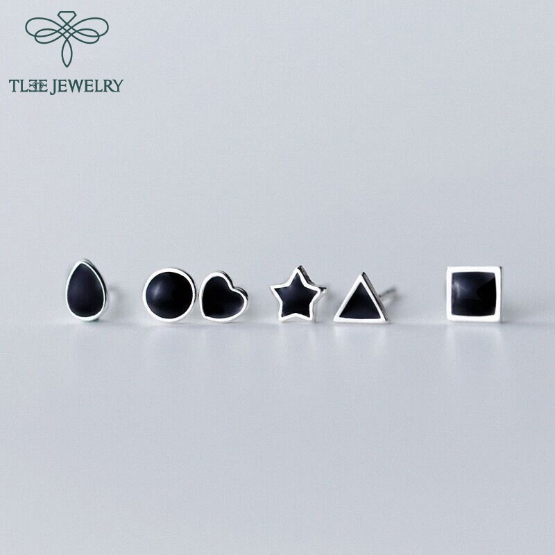 Khuyên tai bạc TLEE unisex hình khối đá đen cá tính TleeJewelry B0181