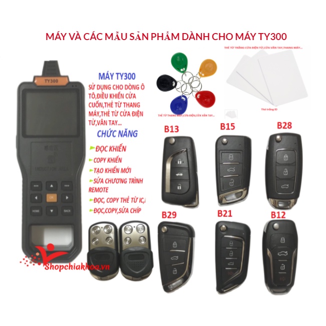 Máy TY300 đọc mã, copy, tạo chương trình chìa khóa điều khiển ô tô,cửa cuốn,thẻ từ..đã được mã hóa sang tiếng việt.