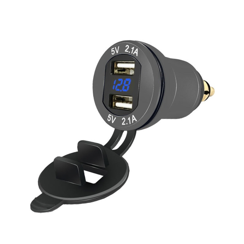 Bộ Sạc USB Kép 2.1A Bằng Nhôm Có Đèn Led Và Vôn Kế Cho Xe Mô Tô