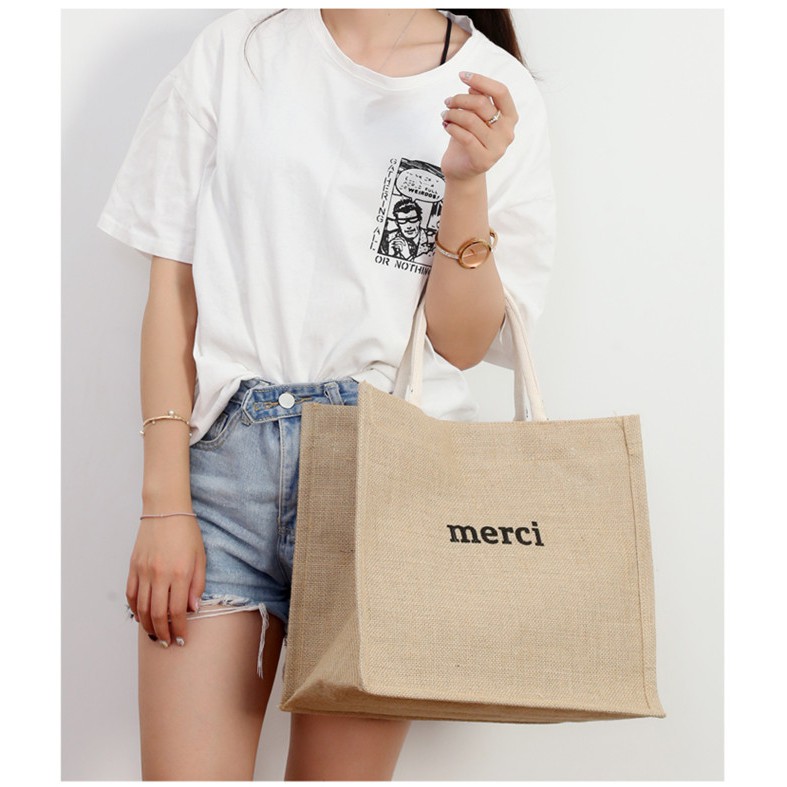 Túi cói Merci loại 1 màu sáng, có lót túi, có ảnh thật