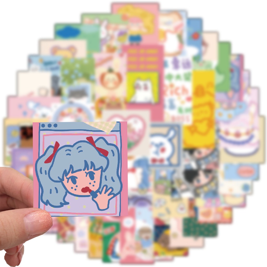 Sticker dán mũ bảo hiểm chống nước, hình dán laptop, điện thoại sét 50 miếng họa tiết cute