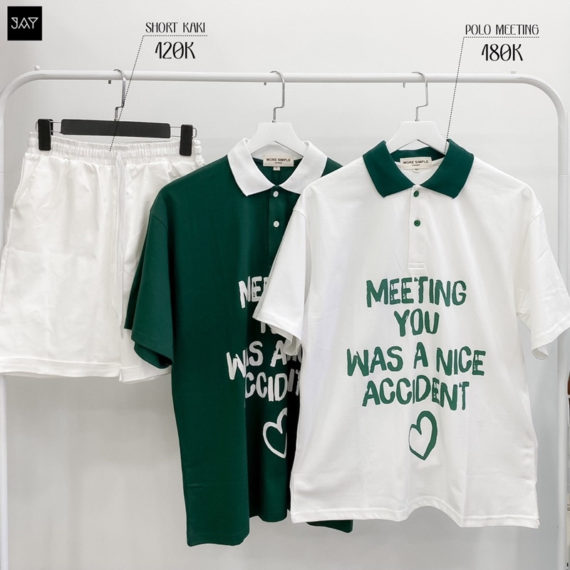 Polo Unisex MEETING màu XANH LÁ/TRẮNG form rộng ✳️ Chất thun da cá form nam nữ unisex/Áo thun có cổ Jaystoree