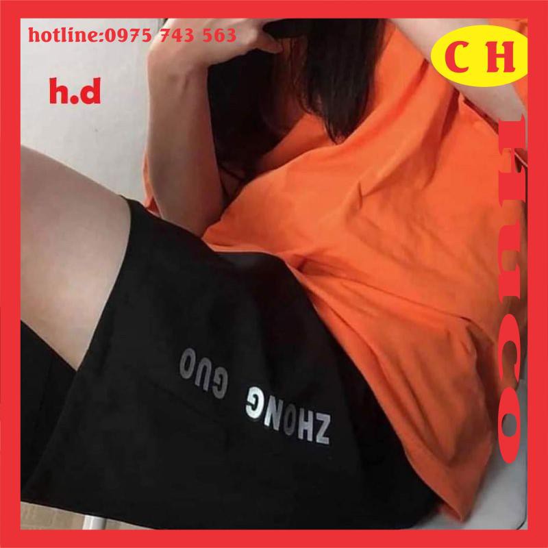 sét áo thun cam trơn basic chất cotton + quần đùi lửng zhong phản quang, sét đồ bộ nam nữ freesize unisex giá hạt rẻ