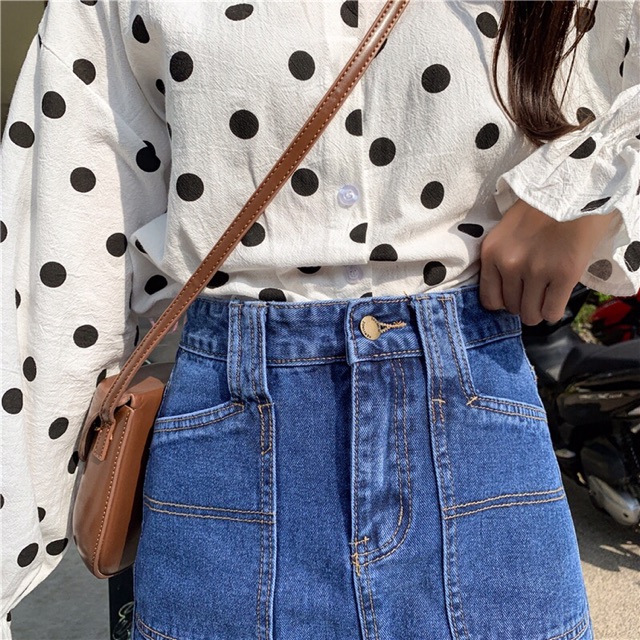 Chân váy jean chữ A dáng ngắn cạp cao có quần lót trong trẻ trung năng động chất liệu jean cao cấp V1 V19 Jeanelle Store | BigBuy360 - bigbuy360.vn