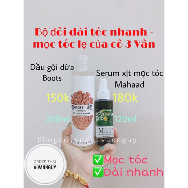 Bộ đôi dầu gội dừa Boots và xịt mọc tóc - dài tóc nhanh