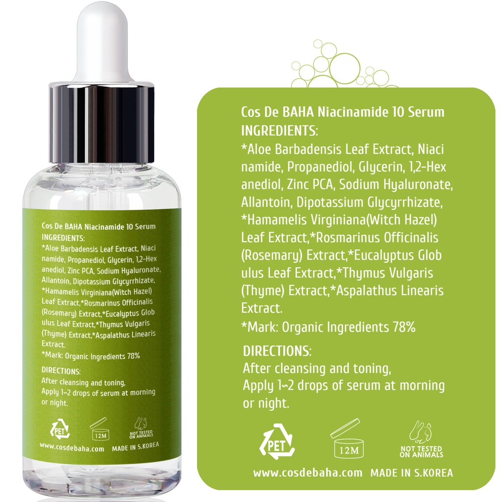 Serum Chứa 10% Niacinamide 1% + Kẽm 1% Giúp Làm Sáng Da Hỗ trợ giảm mụn Và Thu Nhỏ Lỗ Chân Lông Cho Da Mặt 60ml
