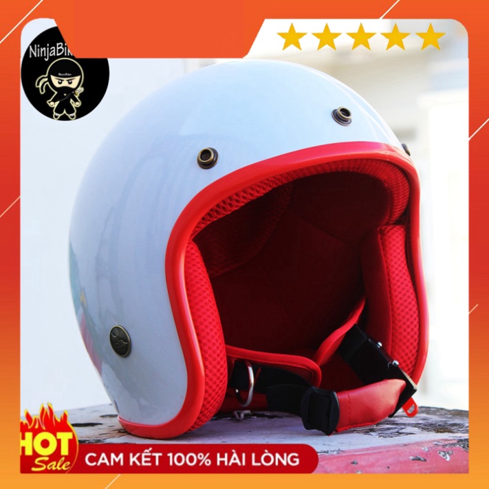 [ MỚI VỀ] Nón bảo hiểm 3/4 trắng lót đỏ chính hãng siêu xinh - FREESHIP