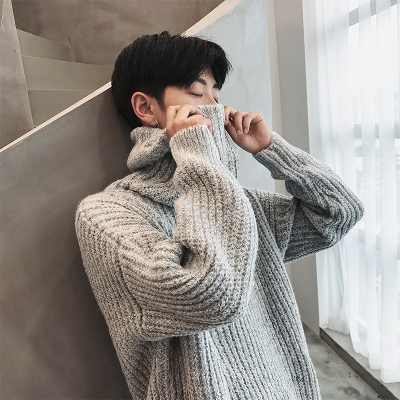 Áo Sweater Dệt Kim Dày Dáng Rộng Cổ Lọ Kiểu Hàn Quốc Thời Trang Mùa Đông Cho Nam