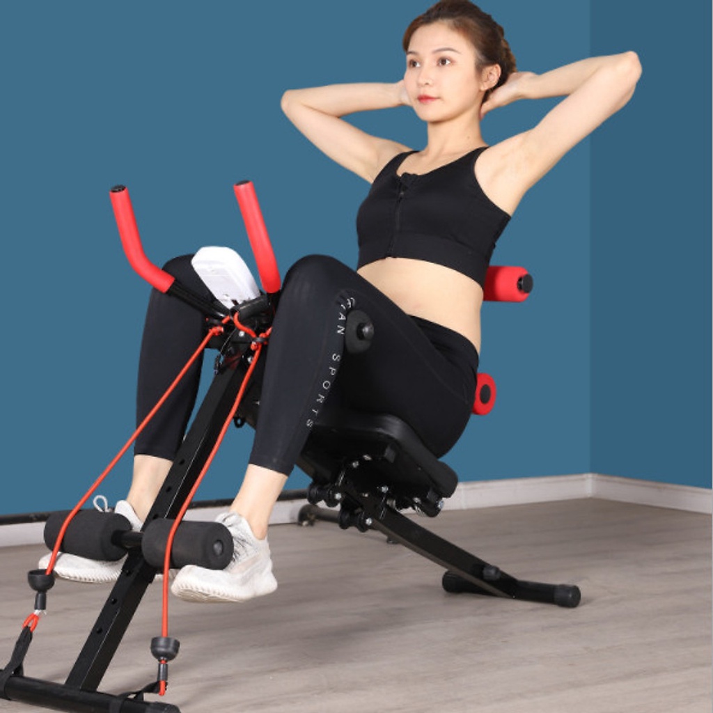 Máy Tập Bụng - Tập Cơ Bụng Tại Nhà - Máy Tập Gym 6 in 1Thiết Kế Mới Có Đỡ Lưng Trợ Lực [Tặng Dây Kéo Tập Tay]