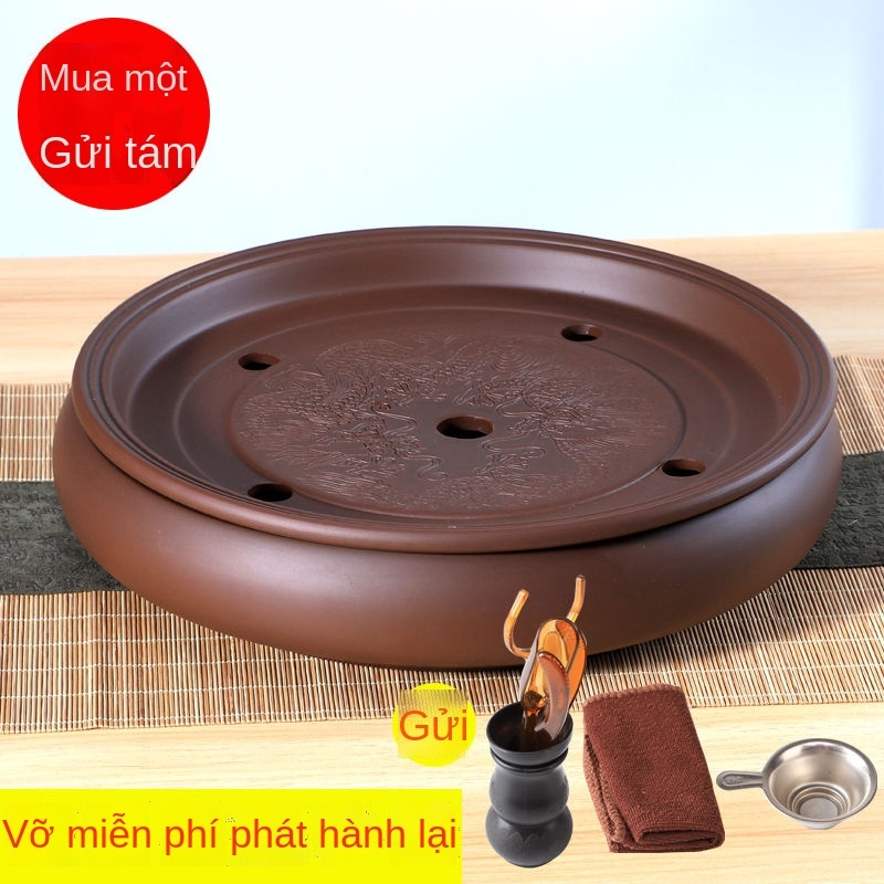 ❇☃♗Zisha Kung Fu bộ ấm trà tách trà ấm trà khay trà bộ gốm sứ bộ ấm trà tròn đựng nước rửa đồ dùng trà gia đình