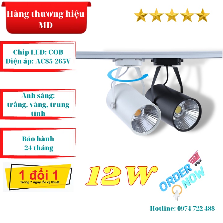 Đèn Led Rọi Ray COB vỏ trắng 12W MD68 chiếu rọi cửa hàng, showroom, ảnh viện bền, tiết kiệm điện, bảo hành 24 tháng