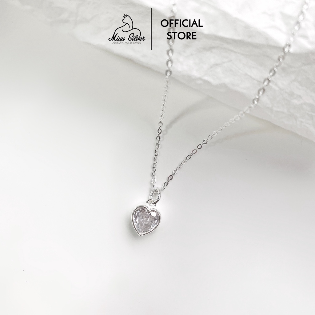 Dây chuyền bạc nữ Miuu Silver trái tim đính đá thanh lịch, sang trọng Crystal Heart