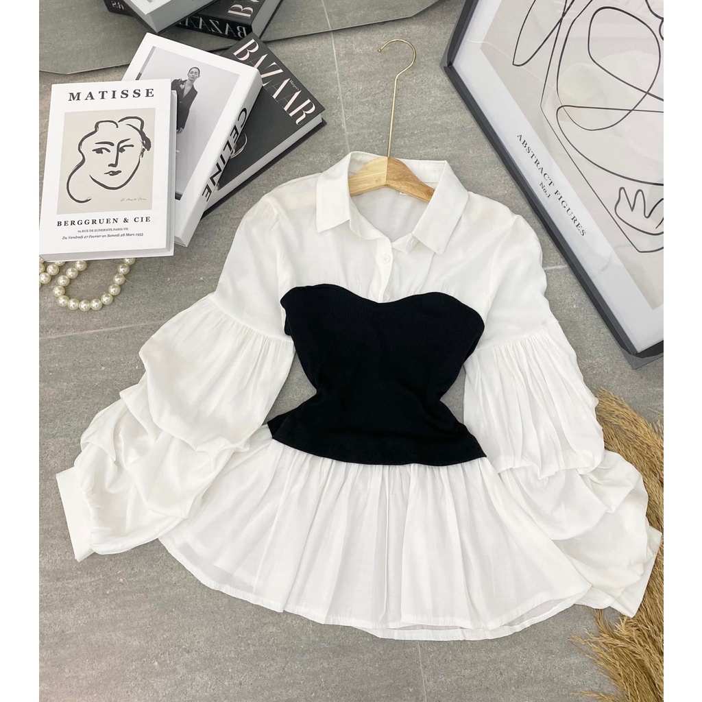 Áo peplum dáng xòe tiểu thư sang chảnh, phong cách Hàn Quốc