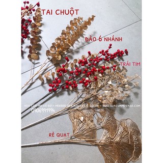 Cành Đào Đông Cherry Giả Cao Cấp Merber (Mơ & Bơ) Loại 12 Nhánh, Có Lá, Cụm Nhánh - Cánh Khô Decor Trang Trí Nhà
