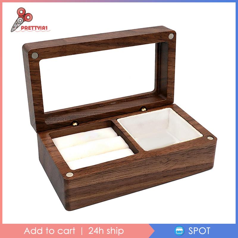 Hộp Đựng Trang Sức Bằng Gỗ Có Nắp Đậy &amp; Giá Đỡ Prettyia1