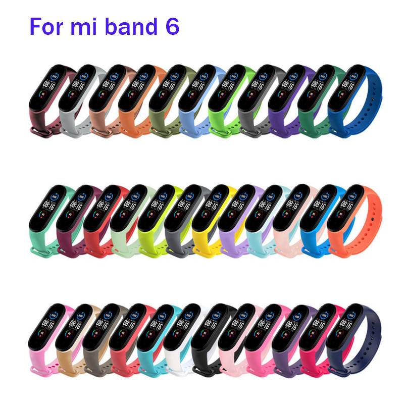 Dây Đeo Thay Thế Chất Liệu Silicon Màu Trơn Cho Xiaomi Mi Band 6 5 4 3 Mi Band 4 5 Mi Band6