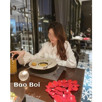 Áo sơ mi cổ sen xếp ly tầng bèo tiểu thư