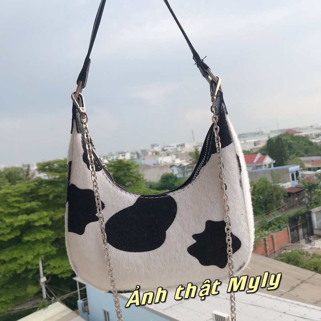(ẢNH THẬT)Túi kẹp nách bò sữa lông hottrend ( hàng loại 1 )