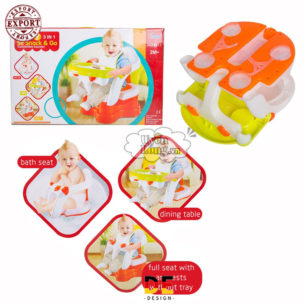 Ghế Ngồi, Ăn Dặm Và Tắm 3in1 Baby Sit Snack &amp; Go Cho Bé (Hàng Cao Cấp, Xuất Châu Âu)