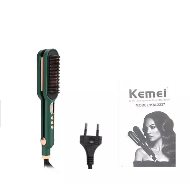 Máy Lược Chải Thẳng Kiêm Bấm Gợn Sóng Tóc 2 In 1 Có Chỉnh Nhiệt Màn Hình LCD Kemei Km 2237
