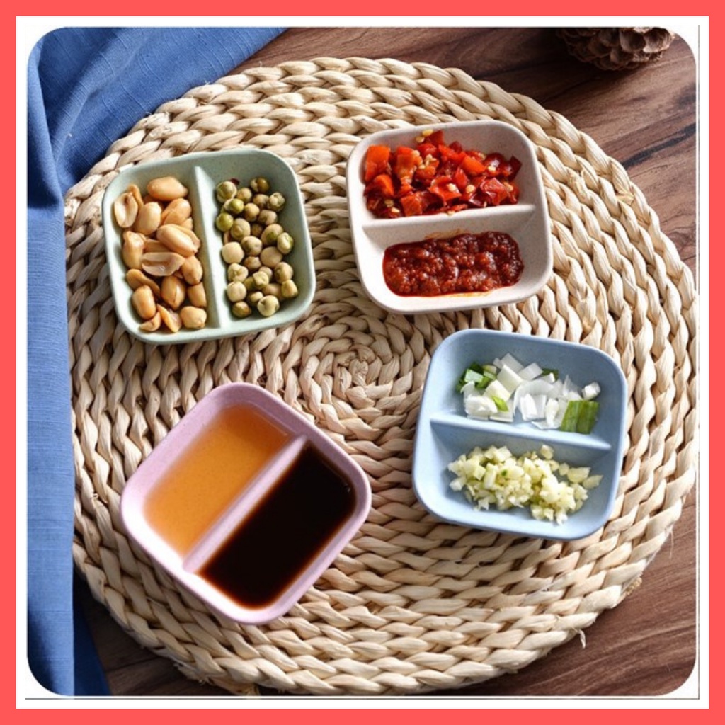 Chén Đựng Gia Vị 2 Ngăn Nhựa Lúa Mạch Cao Cấp