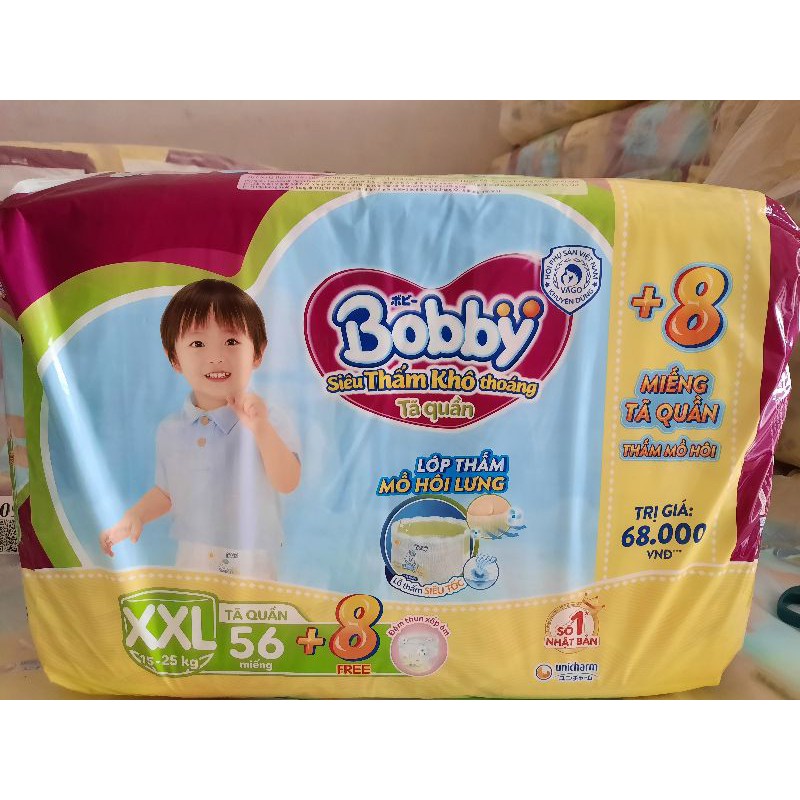 Tã quần Bobby siêu thấm tặng kèm 8 miếng đủ size M76 L68  XL62 XX56,bĩm quần bobby mẫu mới mẫu mới lưng thun thấm mồ hôi