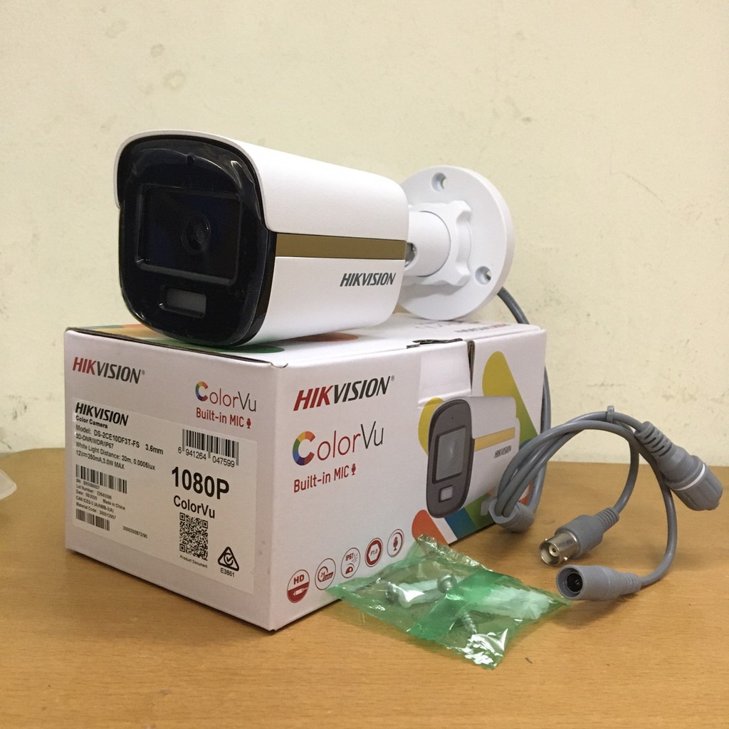 Camera Có màu ban đêm colorvu có míc thu âm HIKVISION 2MP DS-2CE10DF3T-FS -hàng chính hãng