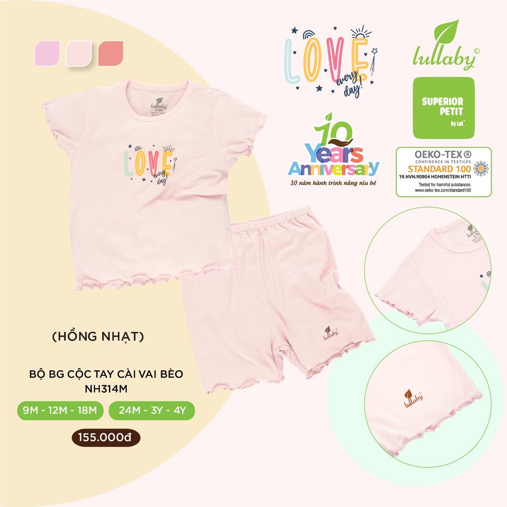 Bộ Lullaby Petit cao cấp mềm mịn thoáng mát thấm hút tốt bộ cộc tay bèo in hình đáng yêu cho bé gái NH311M NH314M Nh322M