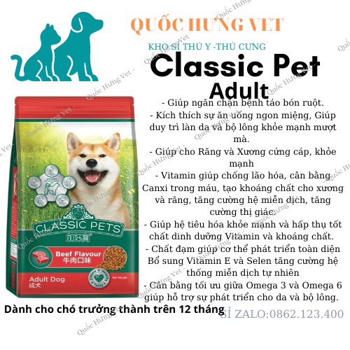 Thức Ăn Cho Chó Lớn Classic Adult Vị Thịt Bò Hạt Khô 20Kg QUỐC HƯNG VET