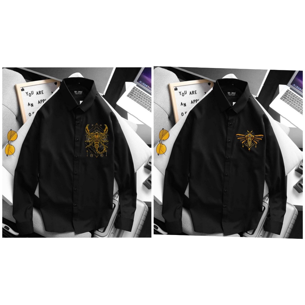 Áo sơ mi nam tay dài màu đen thời trang bigsize 70 - 130kg - in hình độc lạ