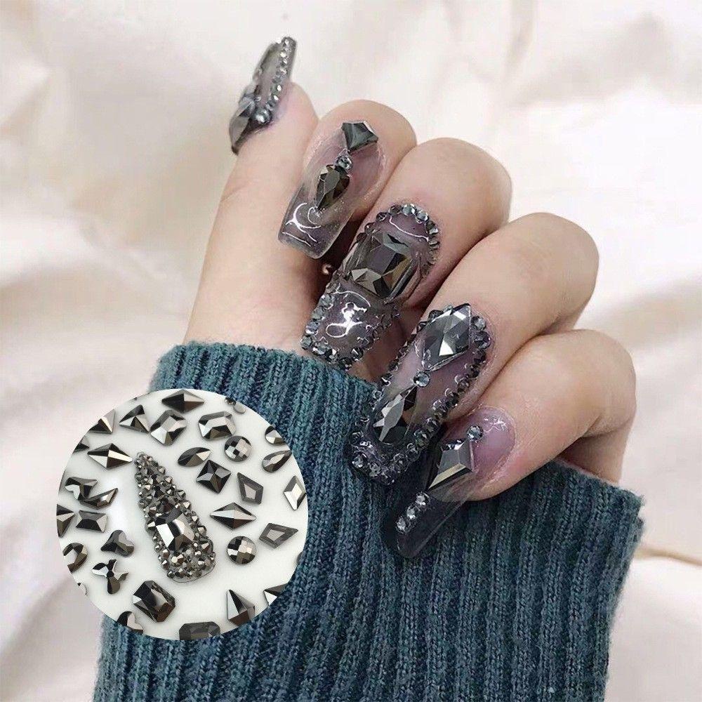 QQMALL Hạt Charm 3D Màu Đen Thanh Lịch Dùng Trang Trí Móng Tay DIY