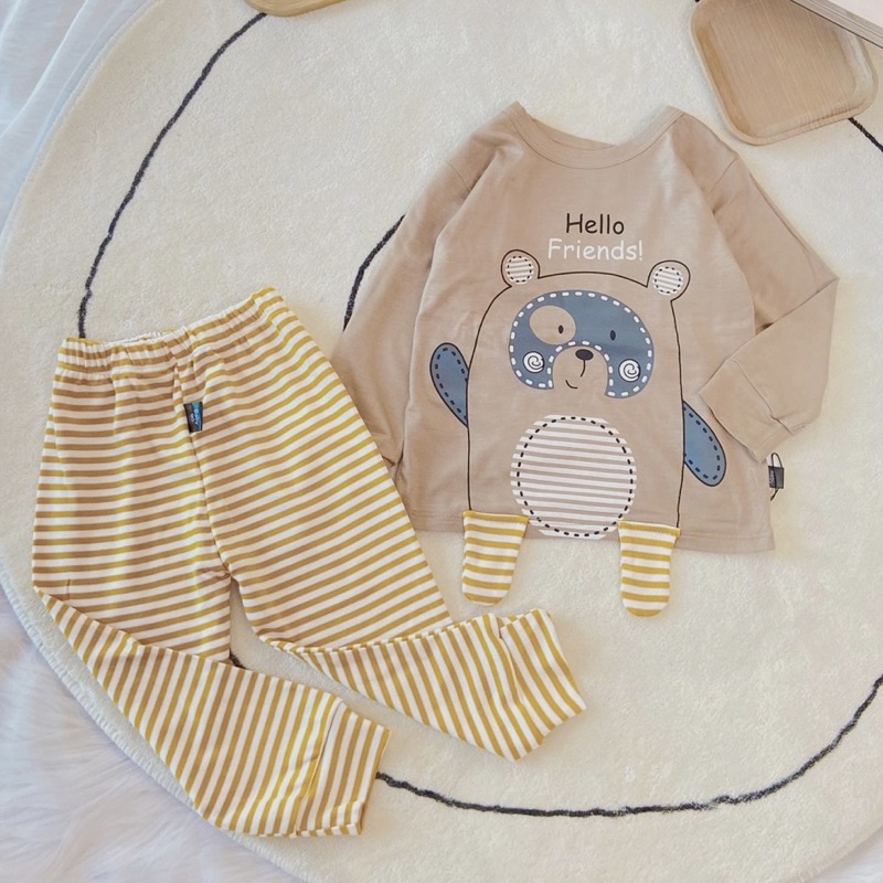 Bộ Quần Áo Dài Tay Minky Mom Thun Lạnh Thoáng Mát Hoạ Tiết Động Vật Sinh Động, Quần kẻ