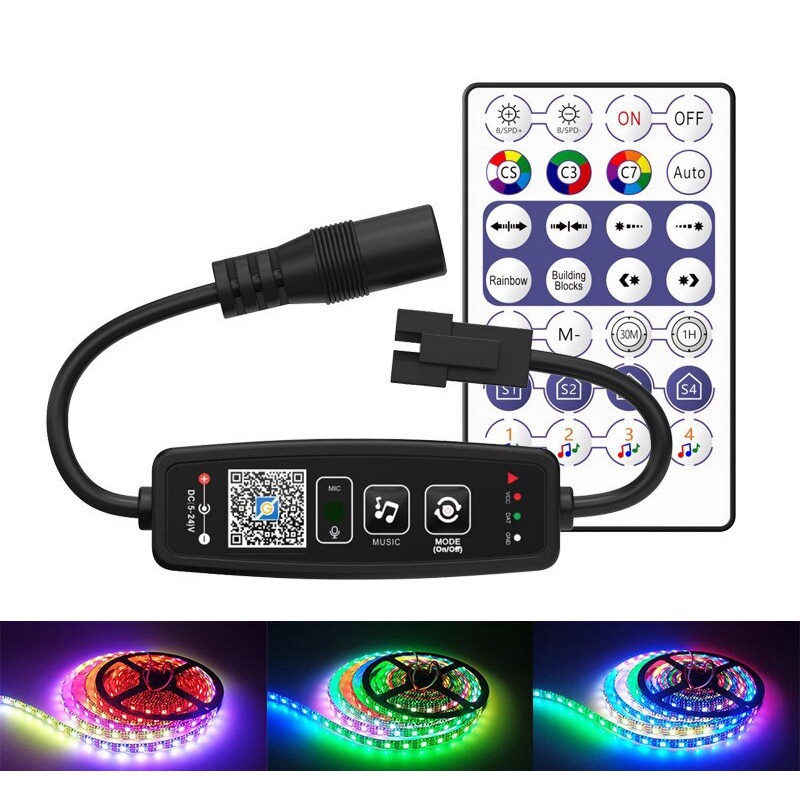 Bộ điều khiển đèn Led BT128 dây WS2811 WS2812 qua App BT SPI thiết lập pixel càm biến âm thanh