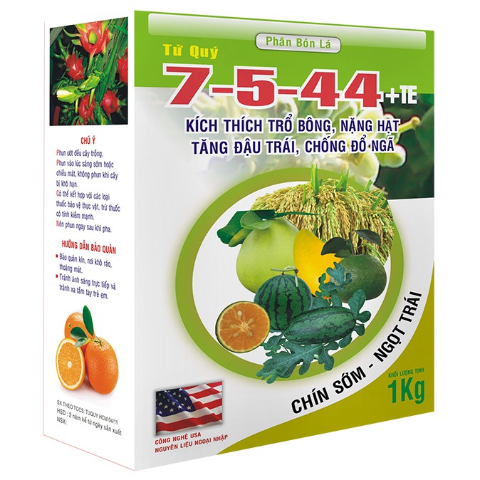 PHÂN BÓN 7-5-44 + TE TỨ QUÝ GIÚP KÍCH THÍCH SINH TRƯỞNG GÓI 250GR