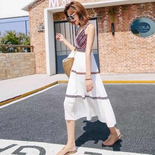 Váy hai dây thổ cẩm maxi